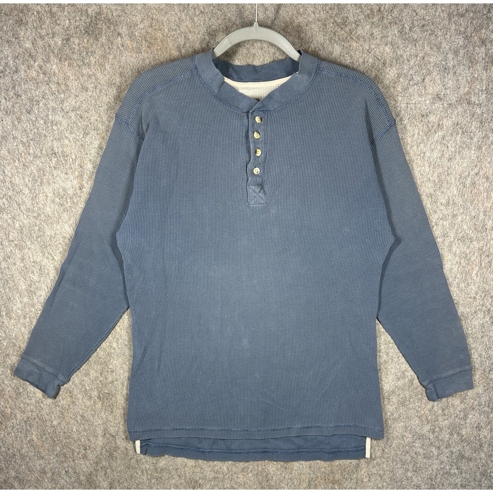 Legendary Whitetails Tough As Buck Henley Mens Large Blue Thermal Waffle Shirt